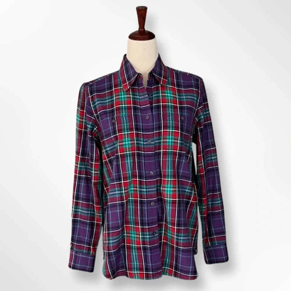 Lauren Ralph Lauren Women's Button Front Shirt Size M Purple Plaid Long Sleeve - Picture 1 of 9